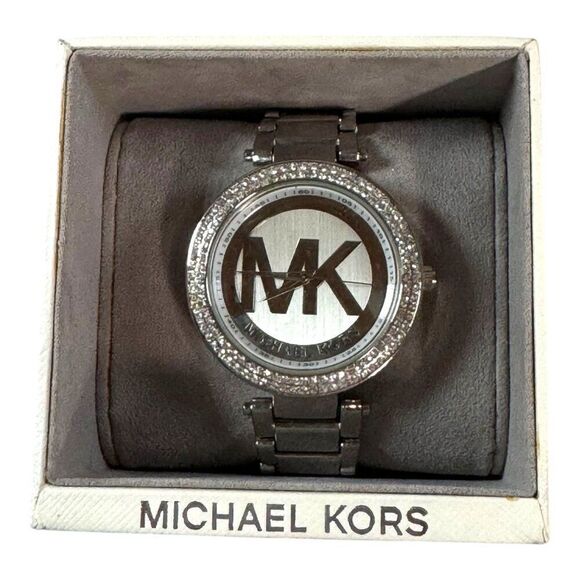Michael Kors Womens Silver Stainless Steel Watch MKRhinestone Bezel Needs Batter - Picture 7 of 9
